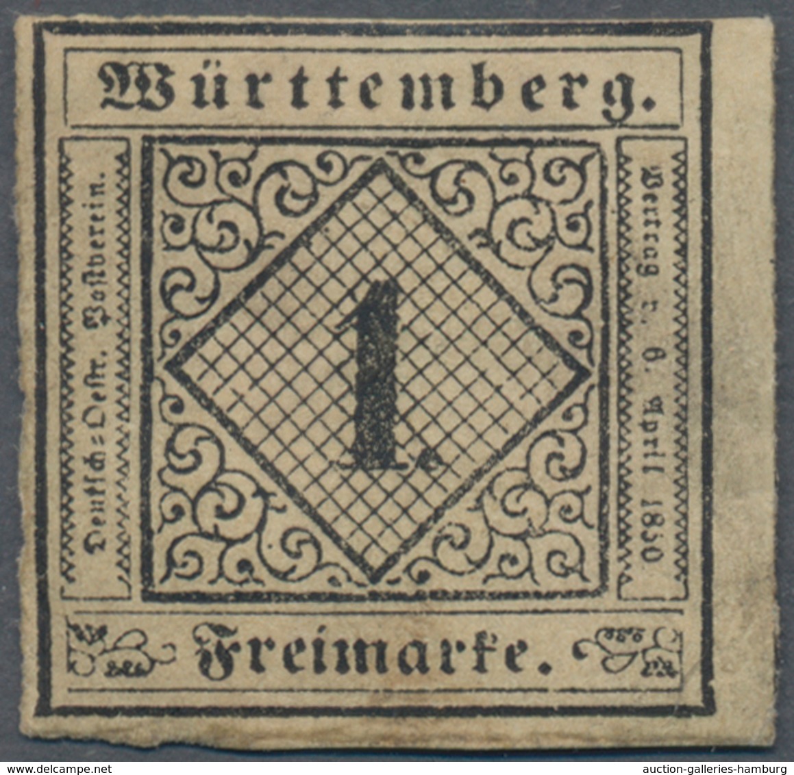 Württemberg - Marken Und Briefe: 1851, Ziffern 1 Kr. Schwarz Auf Gelbweiß In Type II Ungebraucht Mit - Otros & Sin Clasificación