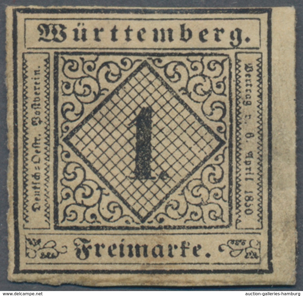 Württemberg - Marken Und Briefe: 1851, Ziffern 1 Kr. Schwarz Auf Gelbweiß In Type II Ungebraucht Mit - Autres & Non Classés