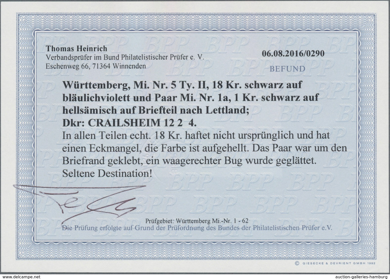 Württemberg - Marken Und Briefe: 1851, 18 Kr. U. 2x 1 Kr. Auf Briefvorderseite Von "CRAILSHEIM 12/2 - Andere & Zonder Classificatie