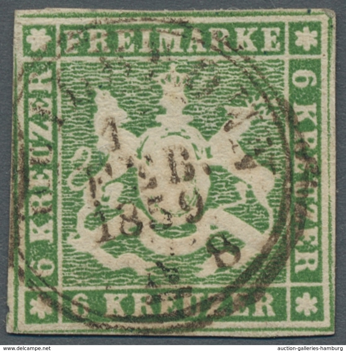 Württemberg - Marken Und Briefe: 1857, 6 Kreuzer Giftgrün Mit Zweikreisstempel "Heilbronn 1. Feb. 18 - Sonstige & Ohne Zuordnung