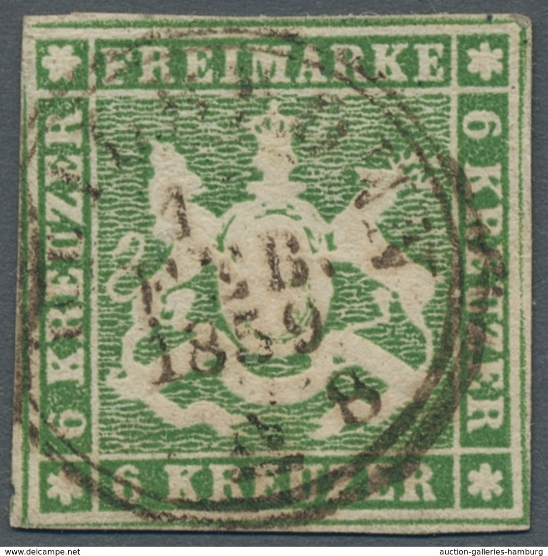 Württemberg - Marken Und Briefe: 1857, 6 Kreuzer Giftgrün Mit Zweikreisstempel "Heilbronn 1. Feb. 18 - Autres & Non Classés