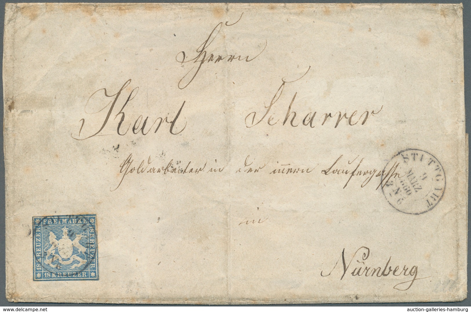 Württemberg - Marken Und Briefe: 1857, Wappenausgabe 18 Kreuzer Blau Mit Seidenfaden Farbfrisch Und - Other & Unclassified