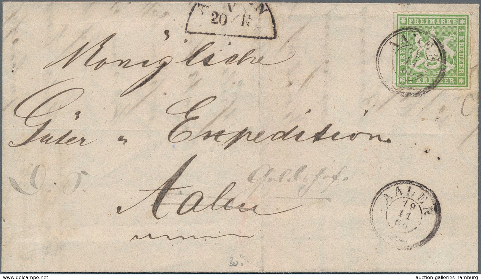 Württemberg - Marken Und Briefe: 1866, 1 Kr Grün Auf Mehrfach Gelaufenem Faltbrief Entwertet Mit DKr - Autres & Non Classés