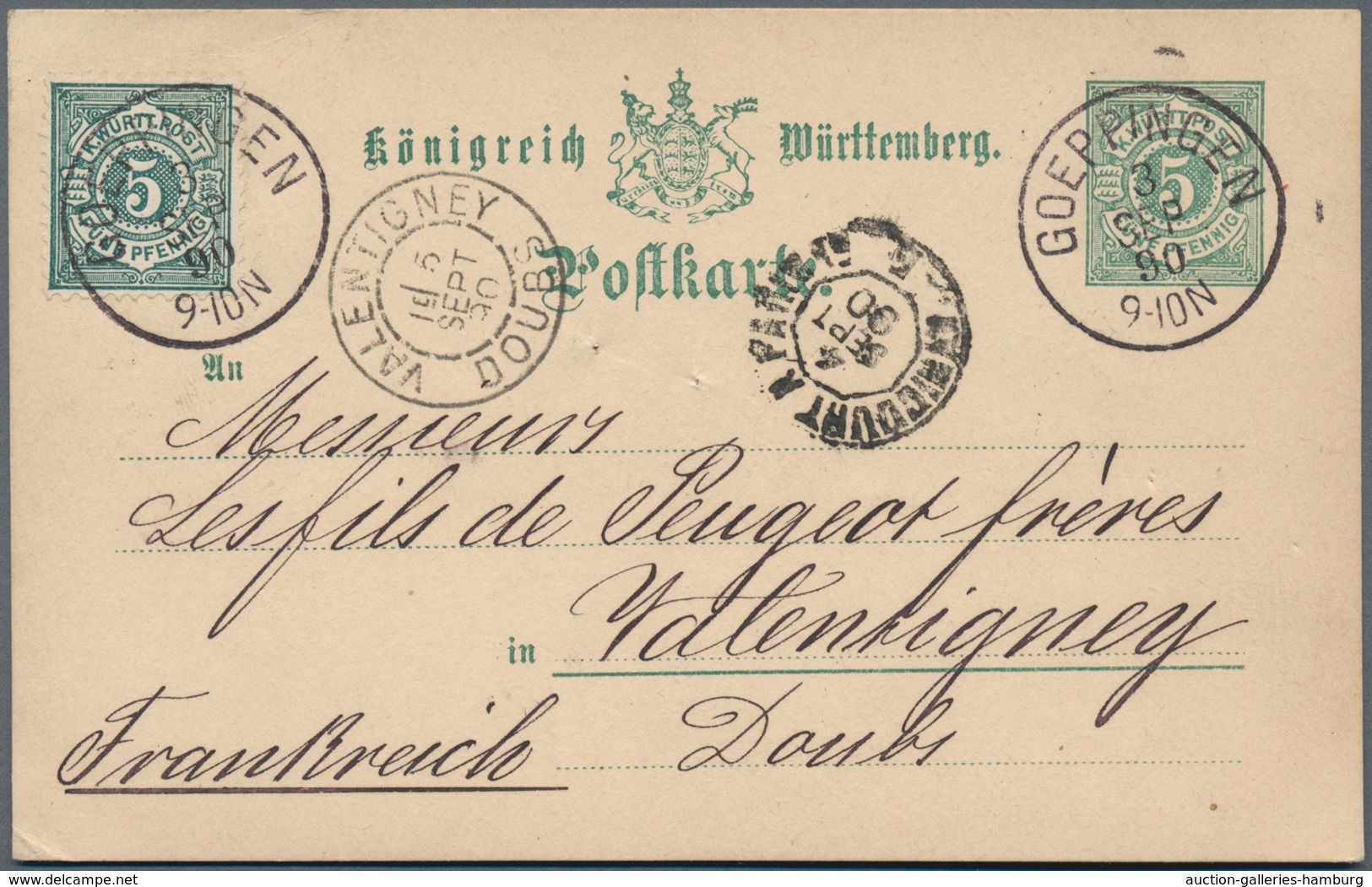 Württemberg - Marken Und Briefe: 1890, Ganzsachenkarte 5 Pf Mit Zusatzfrankatur 5 Pf Schwarzblaugrün - Otros & Sin Clasificación
