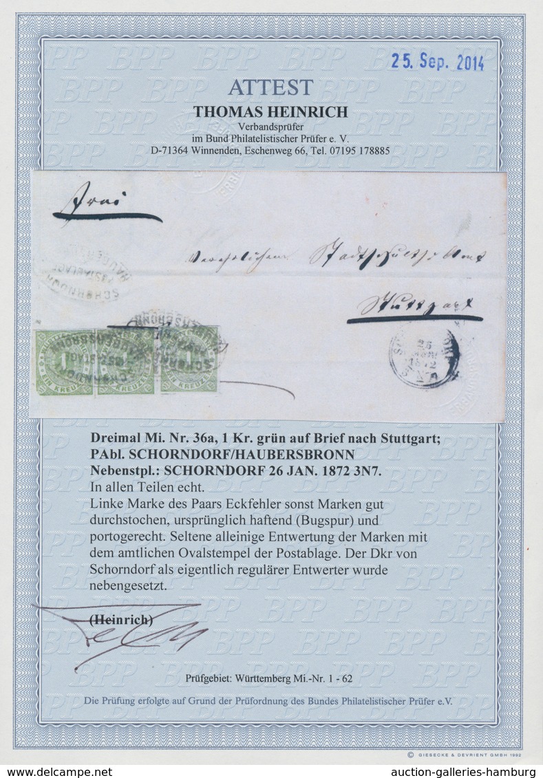 Württemberg - Postablagen: Schorndorf / Haubersbronn In Grün Als Entwerter Auf Dreierstreifen 1 Kr D - Other & Unclassified