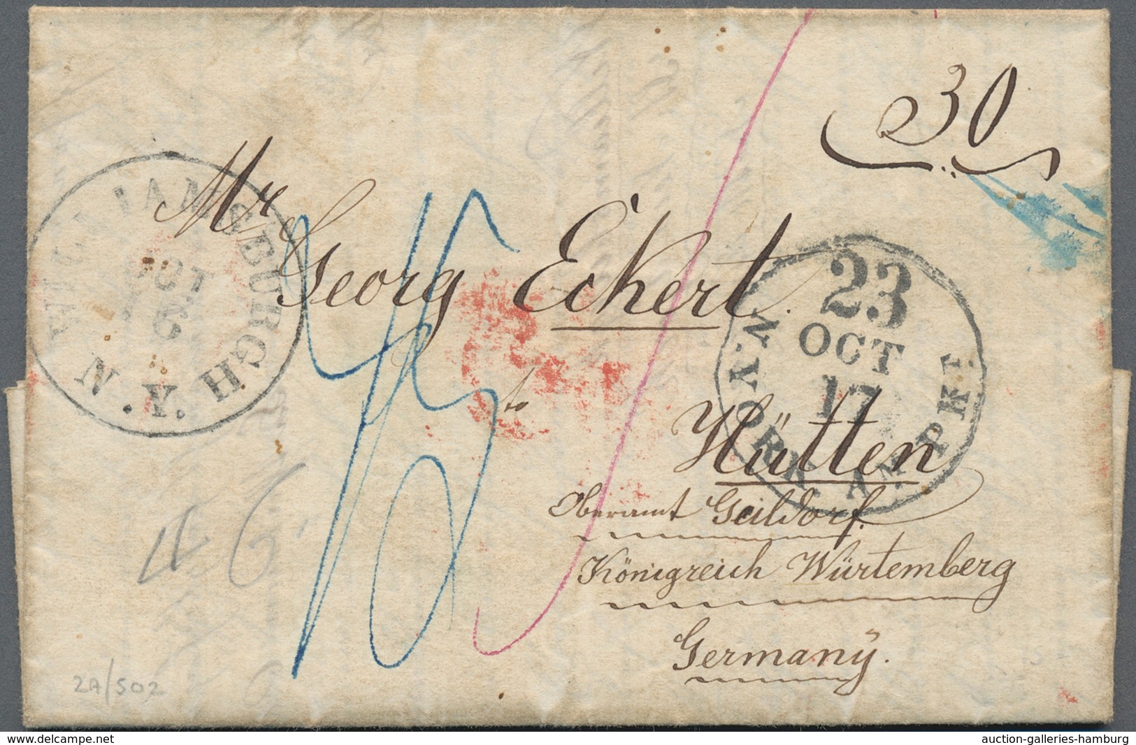 Württemberg - Besonderheiten: 1855, "incoming Mail" Als Kompletter Faltbrief Von WILLIAMSBURGH/N.Y. - Autres & Non Classés