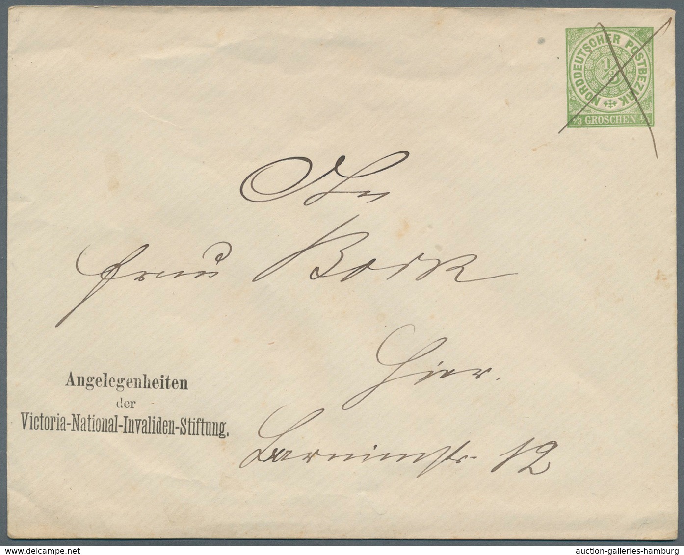 Norddeutscher Bund - Ganzsachen: 1868: Privater Ganzsachenumschlag Der "Victoria-National-Invaliden- - Autres & Non Classés
