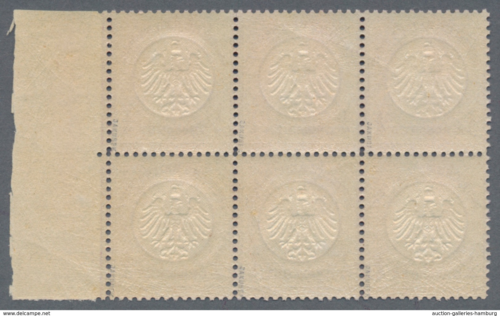 Deutsches Reich - Brustschild: 1872, 1/4 Gr. Grauviolett, Kleiner Schild Im Waagerechten 6er-Block M - Ungebraucht