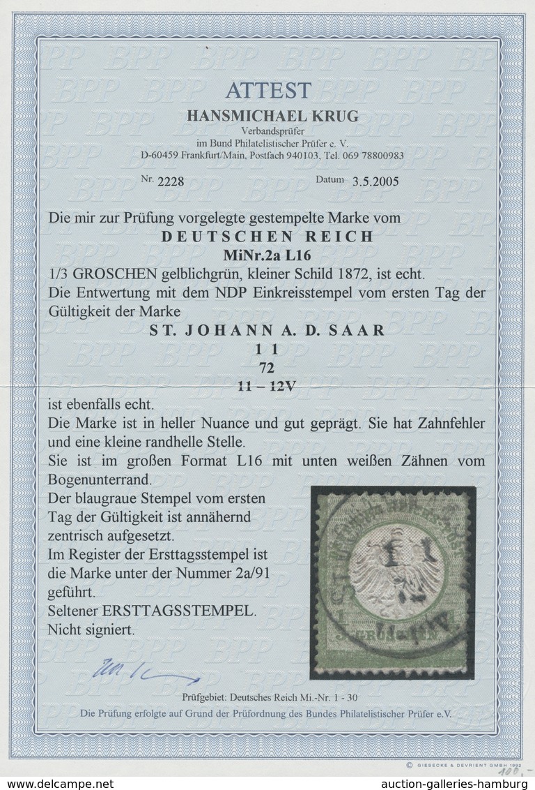 Deutsches Reich - Brustschild: 1872, "1/3 Gr. Kleiner Schild Im Format L 16", Farbfrischer Wert Mit - Ungebraucht