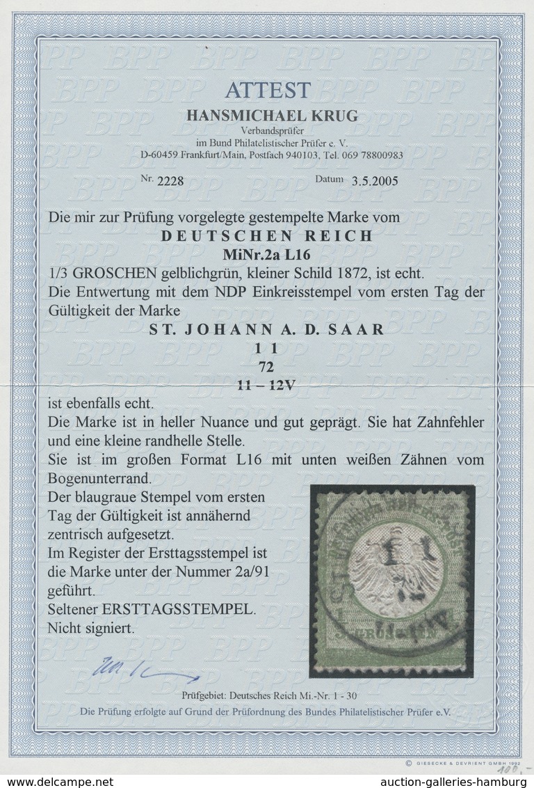 Deutsches Reich - Brustschild: 1872, "1/3 Gr. Kleiner Schild Im Format L 16", Farbfrischer Wert Mit - Neufs