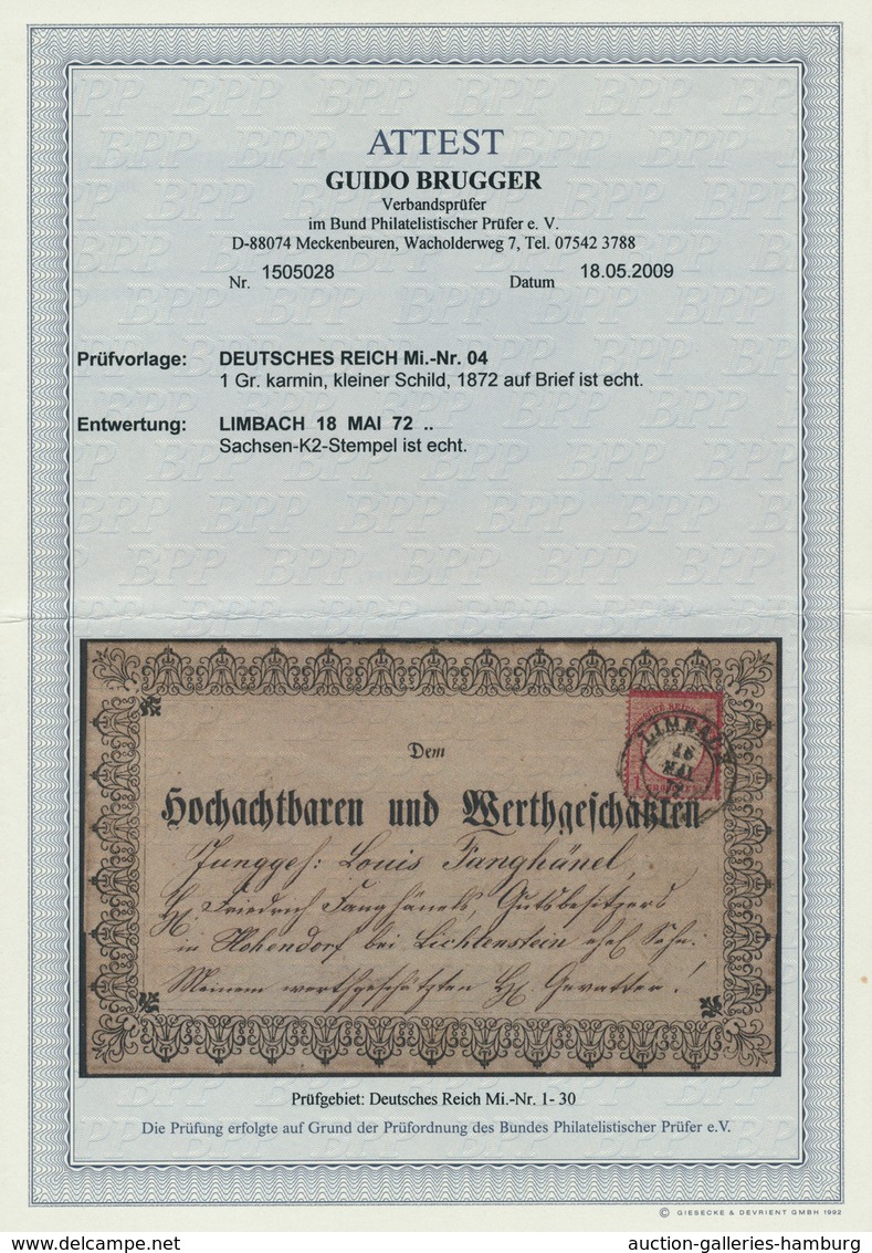 Deutsches Reich - Brustschild: 1872: 1 Gr Karmin, Kleiner Schild, Auf Gedrucktem Taufpatenzierbrief - Neufs