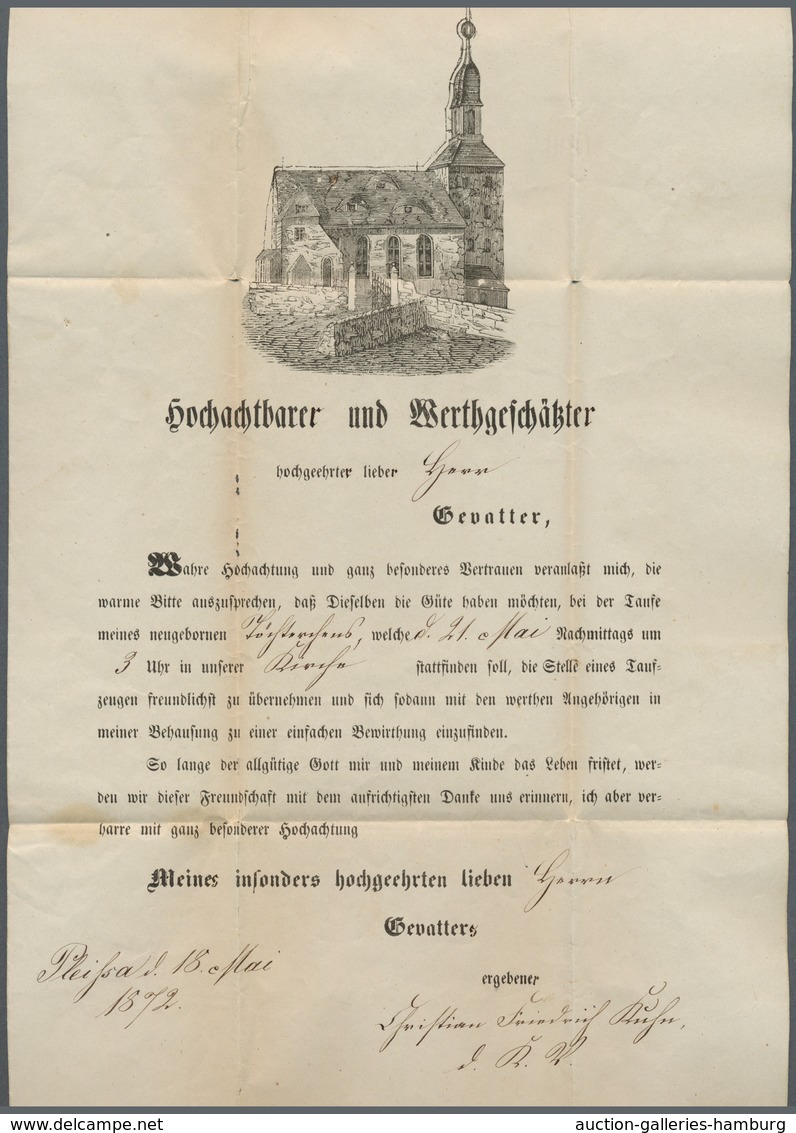 Deutsches Reich - Brustschild: 1872: 1 Gr Karmin, Kleiner Schild, Auf Gedrucktem Taufpatenzierbrief - Ungebraucht