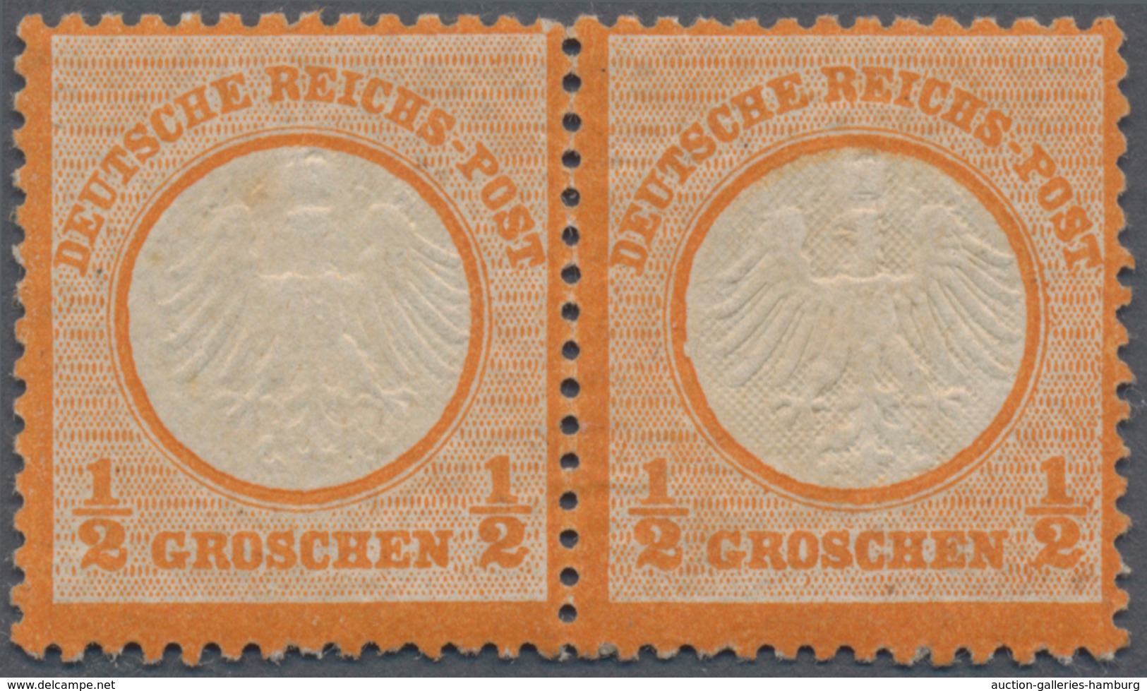 Deutsches Reich - Brustschild: 1872, 1/2 Gr. Orange, Kleiner Schild Im Waagerechten Paar, Leicht Ang - Unused Stamps