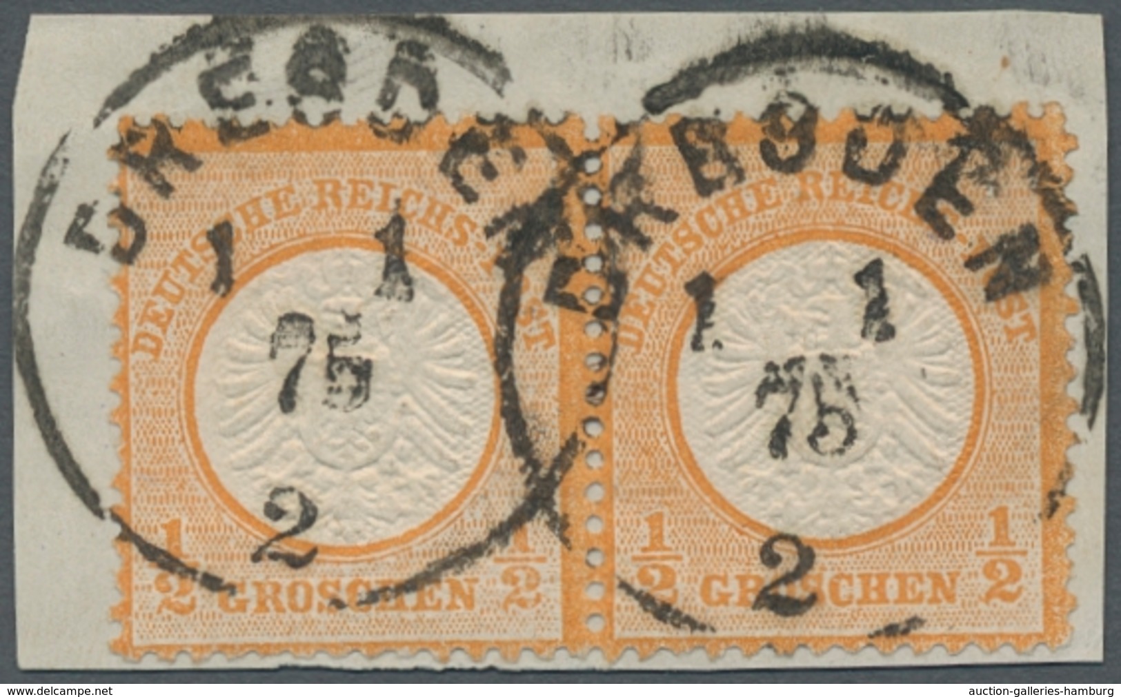 Deutsches Reich - Brustschild: 1872, "½ Gr. Orange", Farbfrisches Waag. Paar Mit Erhabener Prägung U - Ongebruikt