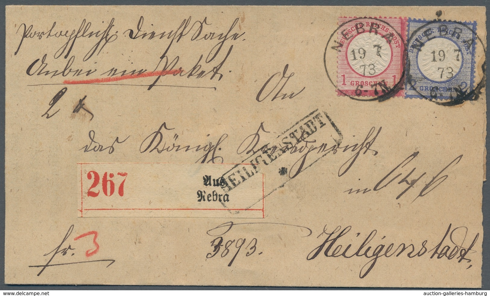 Deutsches Reich - Brustschild: 1873, Großer Brustschild 1 Und 2 Groschen Auf Taufrischem Paketbeglei - Ungebraucht