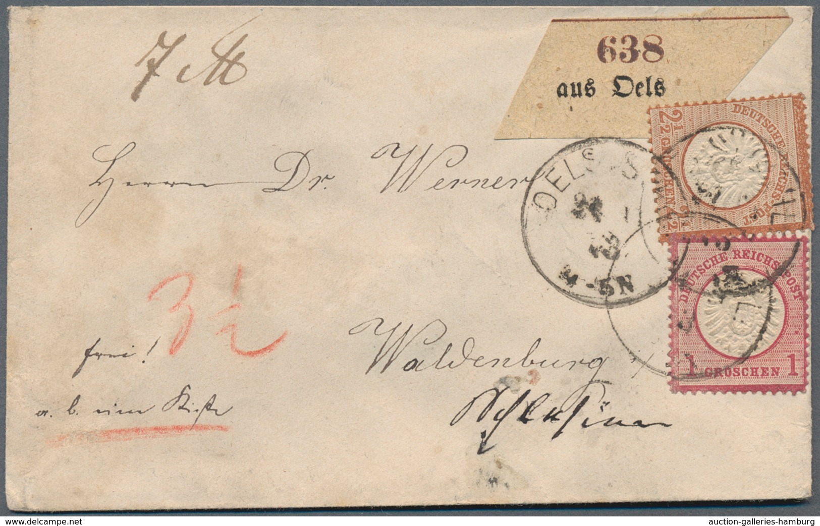 Deutsches Reich - Brustschild: 1873, Kleiner Paketbegleitgbrief Mit 1 Und 2 ½ Groschen Großer Brusts - Neufs