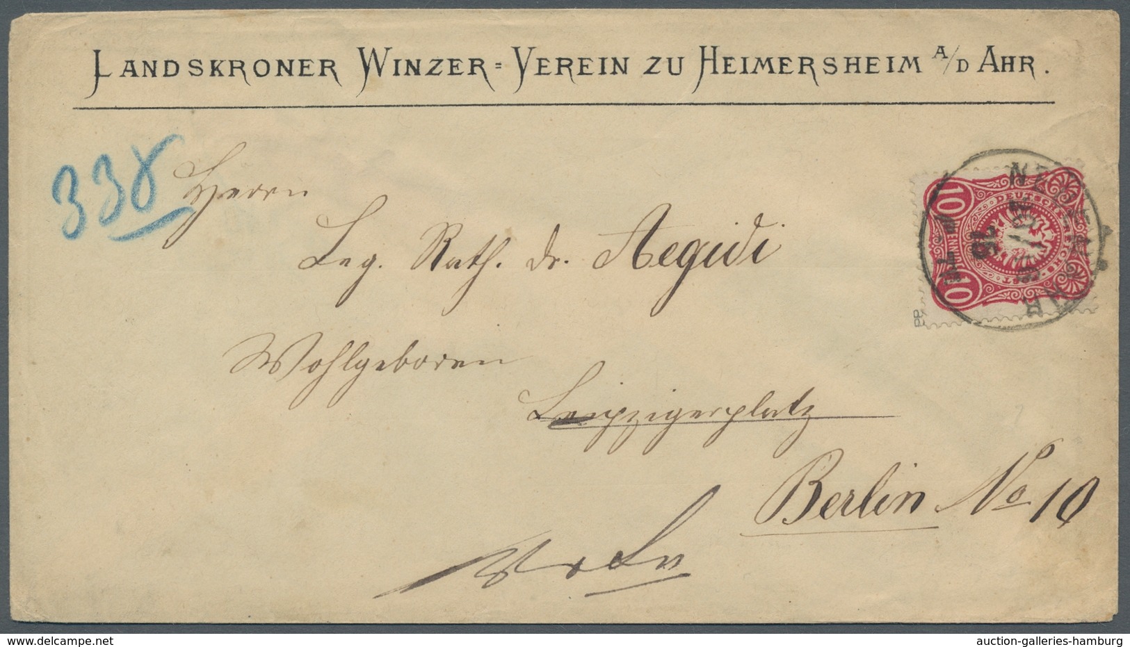 Deutsches Reich - Pfennige: 1875, PfennigE 10 Pfg. Die Seltenste Farbe Blutrot, Auf Attraktiver Brie - Cartas & Documentos