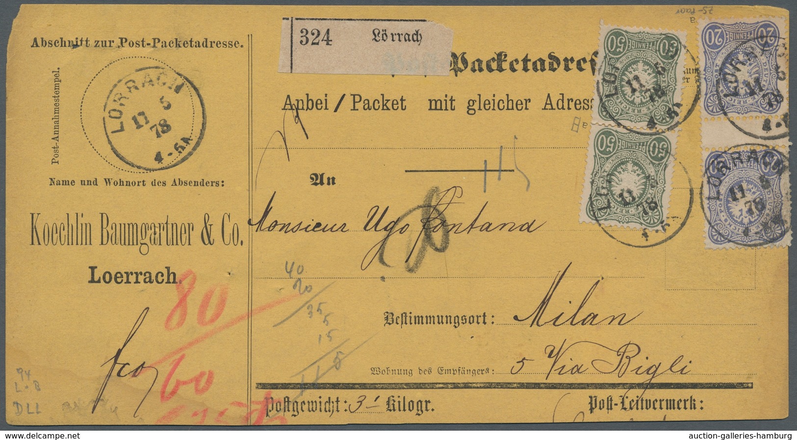 Deutsches Reich - Pfennige: 1877, PfennigE Zwischenstegpaar Der 20 Pfg. Sowie Senkrechtes Paar Der 5 - Briefe U. Dokumente