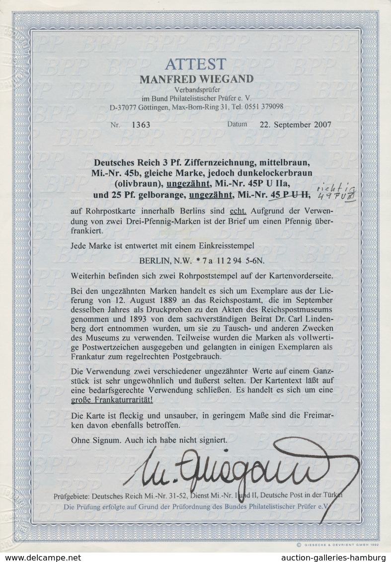 Deutsches Reich - Krone / Adler: 1889, 3 Pfg Olivbraun Sowie 25 Pfg Gelborange, Zwei Ungezähnte Prob - Cartas & Documentos