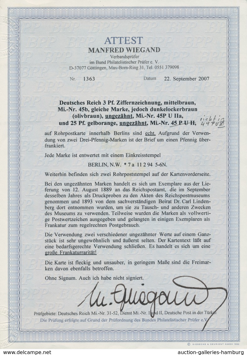 Deutsches Reich - Krone / Adler: 1889, 3 Pfg Olivbraun Sowie 25 Pfg Gelborange, Zwei Ungezähnte Prob - Brieven En Documenten