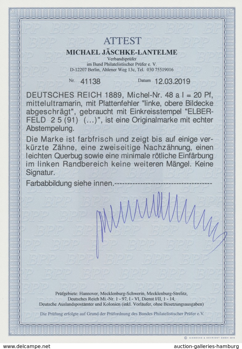Deutsches Reich - Krone / Adler: 1889: 20 Pf. Mit Dem Seltenen Plattenfehler "linke Obere Bildecke A - Covers & Documents