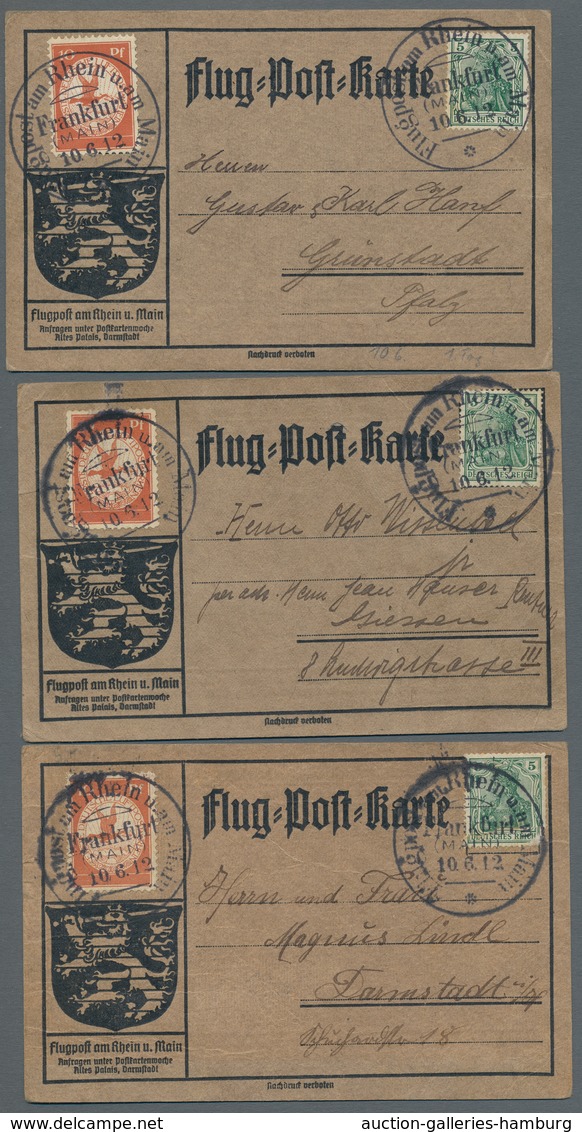 Deutsches Reich - Germania: 1912, "10 Pfg. Rhein-Main-Flugpost", Dreimal Auf Drei Offiziellen Flugka - Otros & Sin Clasificación