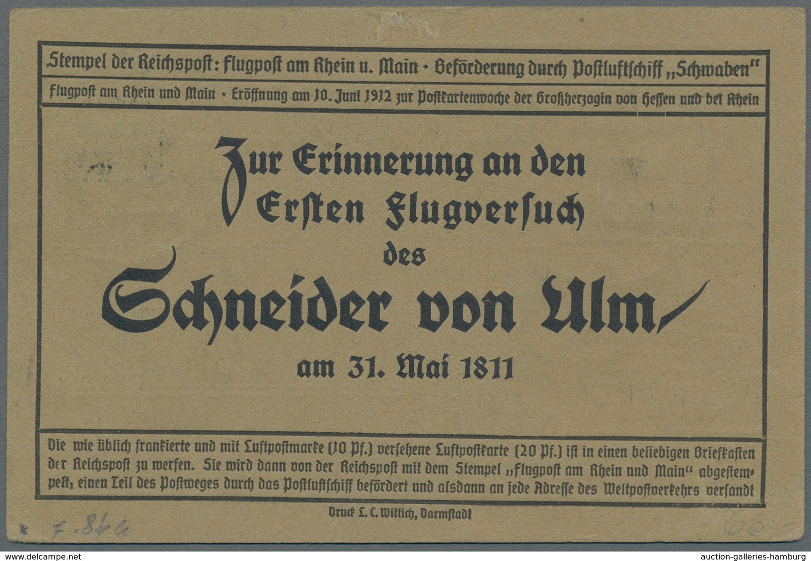 Deutsches Reich - Germania: 1912, Flugpost Rhein/Main, Offizielle Flugpostkarte Mit 5 Pfg. Germania - Otros & Sin Clasificación