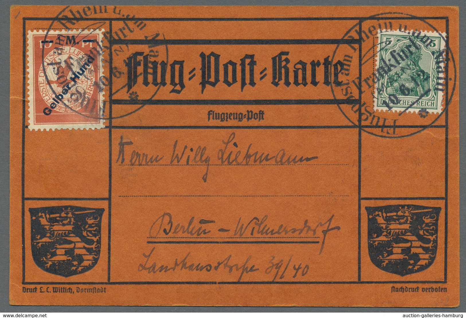 Deutsches Reich - Germania: 1912, "Gelber Hund" Auf Offizieller Karte Mit Ersttagsstempel Frankfurt/ - Otros & Sin Clasificación