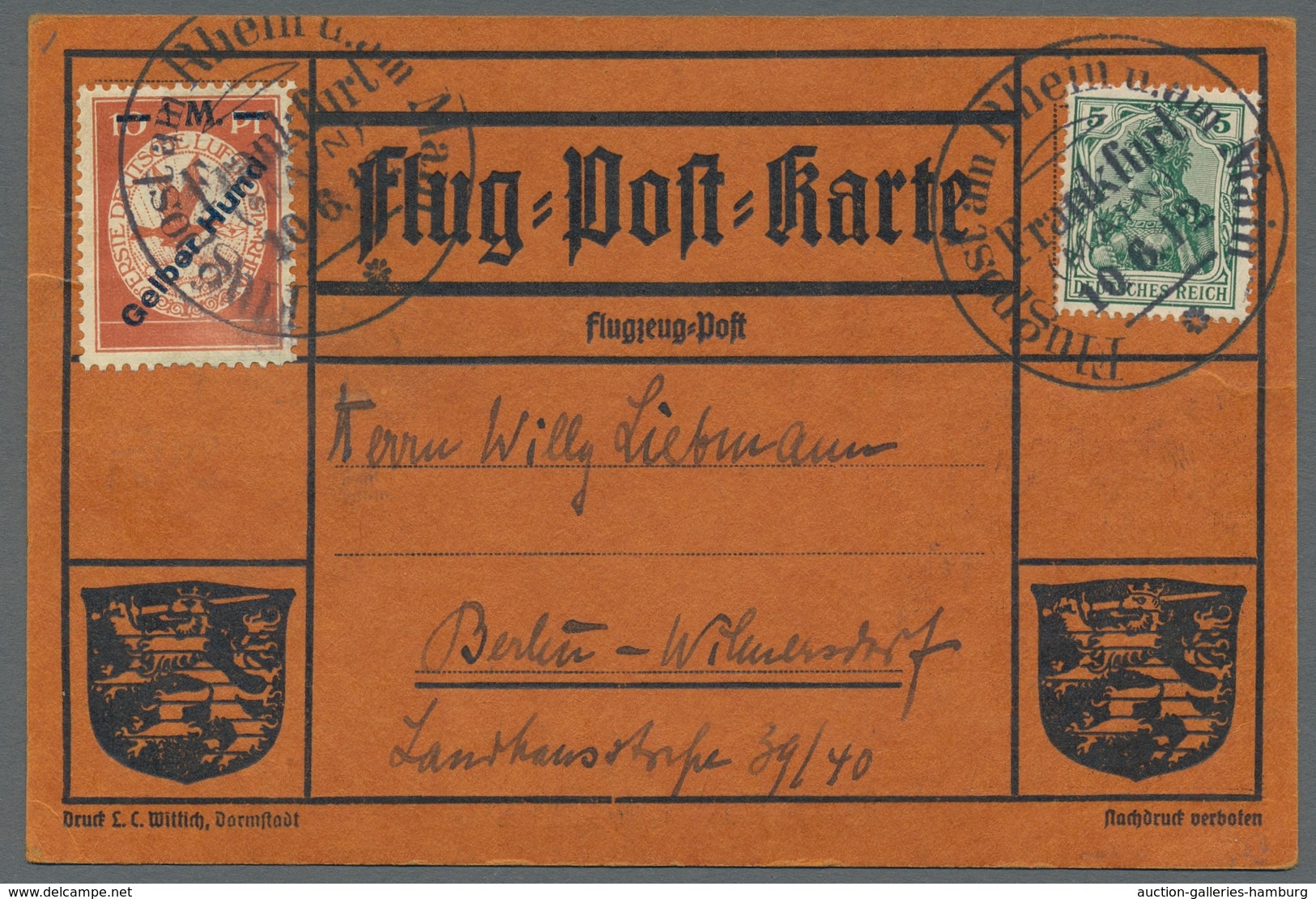 Deutsches Reich - Germania: 1912, "Gelber Hund" Auf Offizieller Karte Mit Ersttagsstempel Frankfurt/ - Andere & Zonder Classificatie