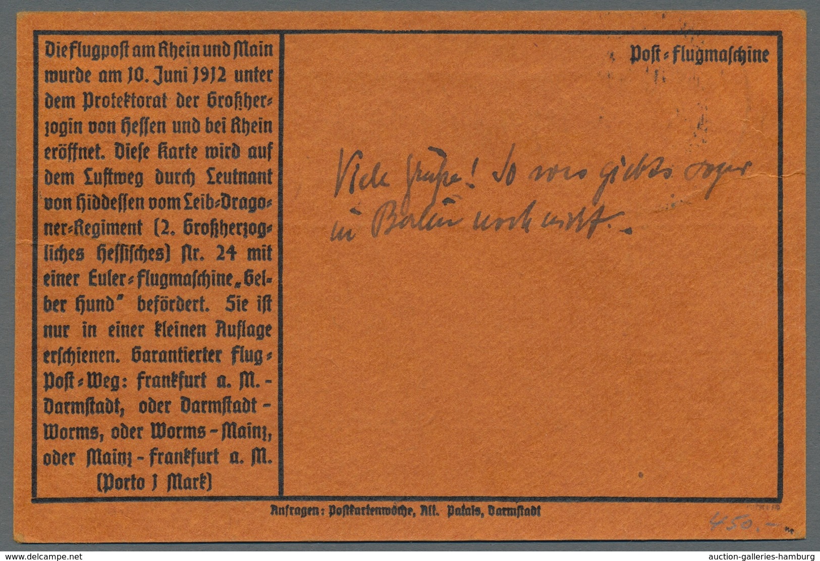 Deutsches Reich - Germania: 1912, "Gelber Hund" Auf Offizieller Karte Mit Ersttagsstempel Frankfurt/ - Sonstige & Ohne Zuordnung