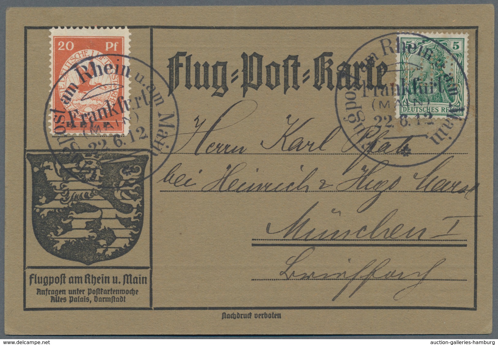 Deutsches Reich - Germania: 1912. E.EL.P. 20 Pf Auf Flug-Post-Karte Nach München. Luxus. (Michel 2.2 - Otros & Sin Clasificación