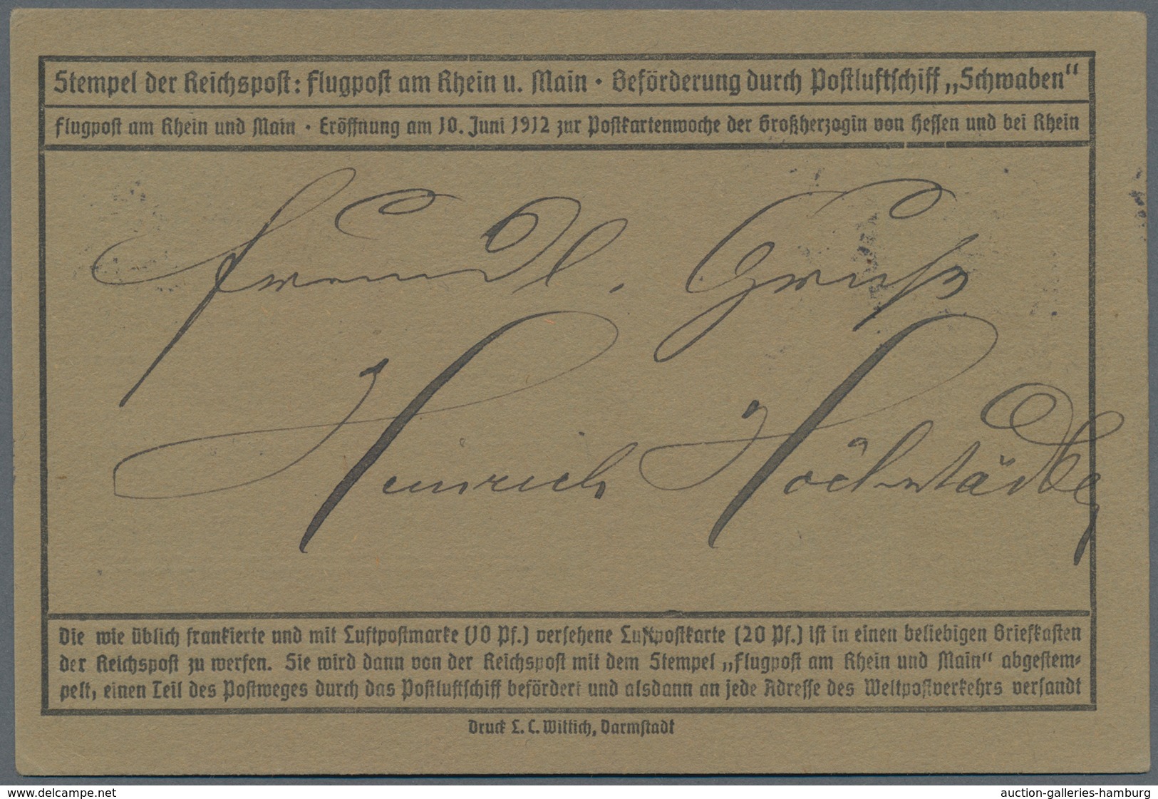 Deutsches Reich - Germania: 1912. E.EL.P. 20 Pf Auf Flug-Post-Karte Nach München. Luxus. (Michel 2.2 - Sonstige & Ohne Zuordnung