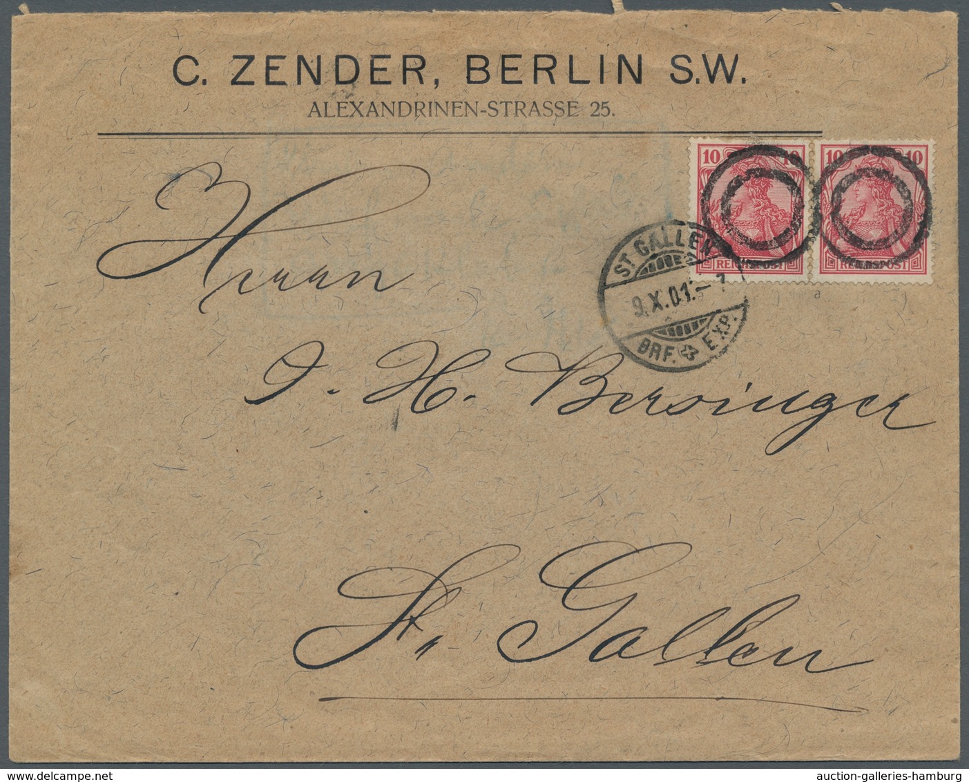 Deutsches Reich - Germania: 1900, Germania 10 Pfennig Zweimal Auf Auslands-Briefhülle Aus Berlin Mit - Andere & Zonder Classificatie