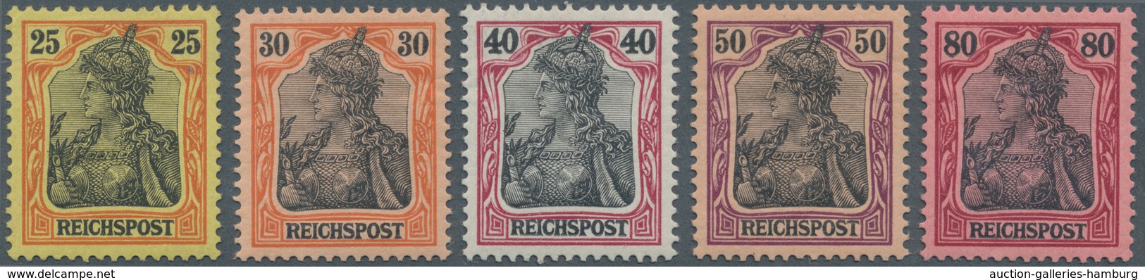 Deutsches Reich - Germania: 1900, 25-80 Pfg. Germania Reichspost Ungebraucht Mit Sogenannter "fetter - Andere & Zonder Classificatie