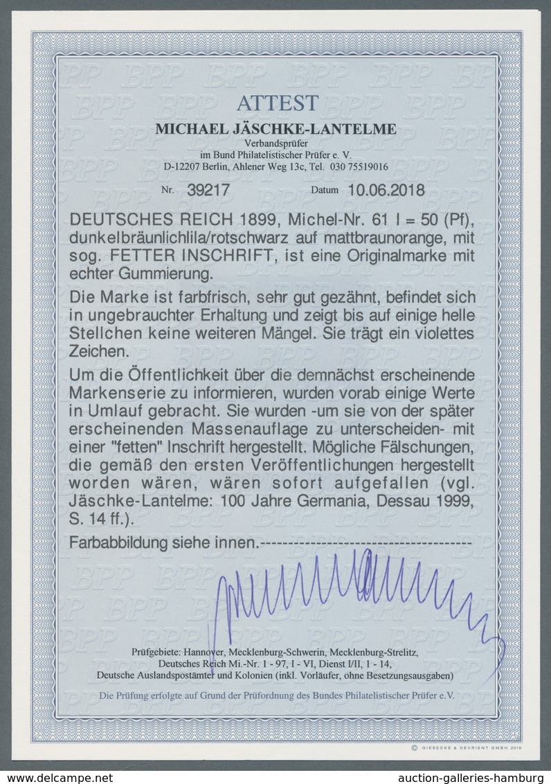 Deutsches Reich - Germania: 1900, 25-80 Pfg. Germania Reichspost Ungebraucht Mit Sogenannter "fetter - Sonstige & Ohne Zuordnung