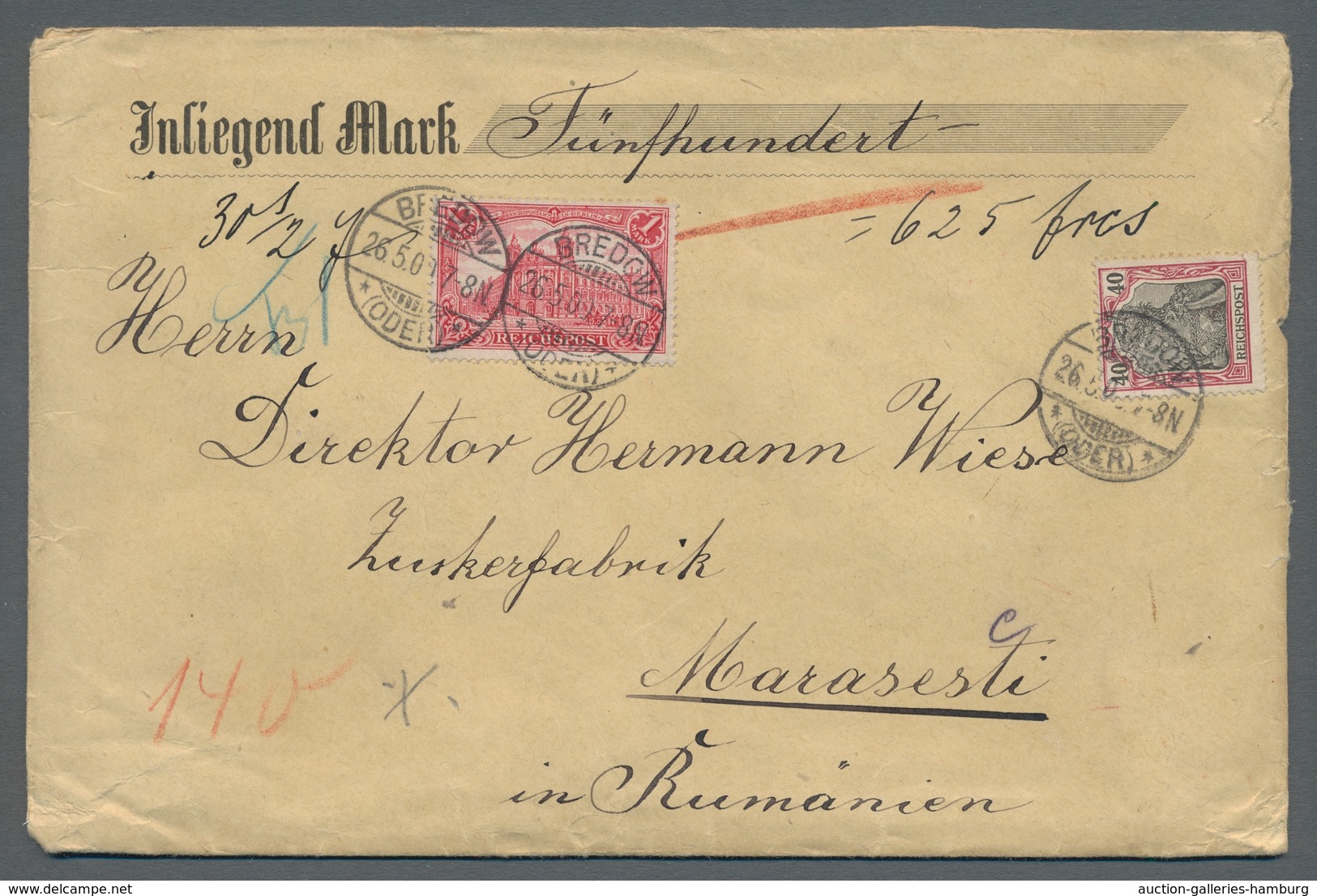 Deutsches Reich - Germania: 1900, "40 Pfg. Und 1 Mk. Reichspost" Als MiF Auf Wertbrief über 500 Mk. - Andere & Zonder Classificatie