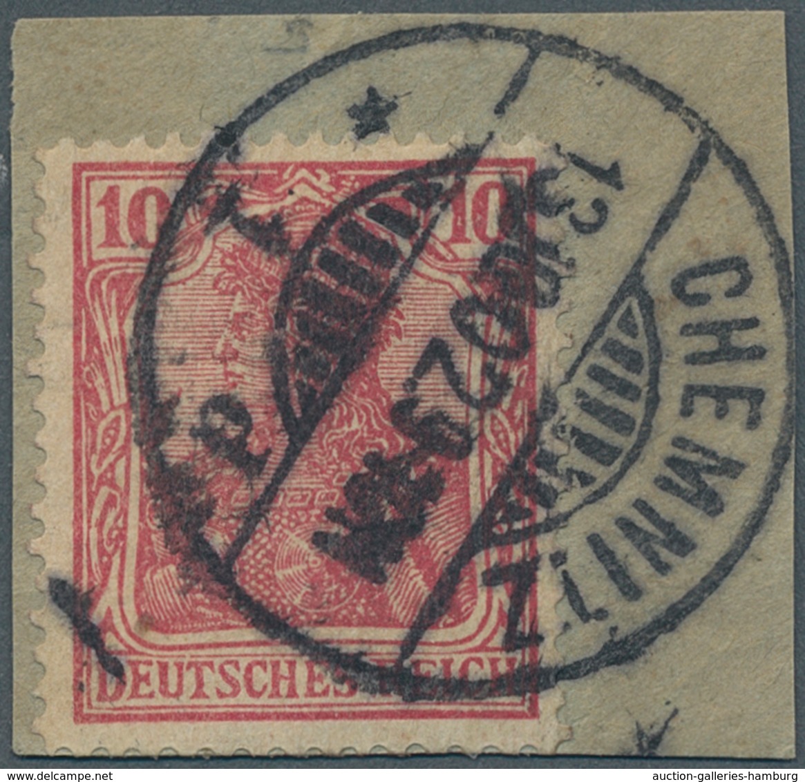 Deutsches Reich - Germania: 1902, 10 Pfg. Germania, CHEMNITZER POSTFÄLSCHUNG, Gezähnt (unten Etwas K - Autres & Non Classés