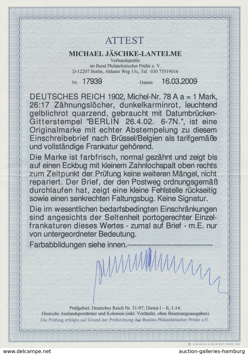 Deutsches Reich - Germania: 1902, 1 M. Dunkelkarminrot (leuchtend Gelblichrot Quarzend), 26:17 Zähnu - Sonstige & Ohne Zuordnung