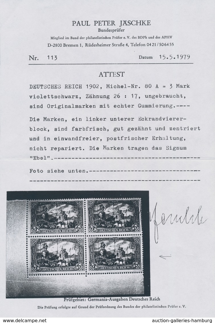 Deutsches Reich - Germania: 1902, 3 M Enthüllung Des Denkmals Für Kaiser Wilhelm I., Ungefaltetes Lu - Sonstige & Ohne Zuordnung