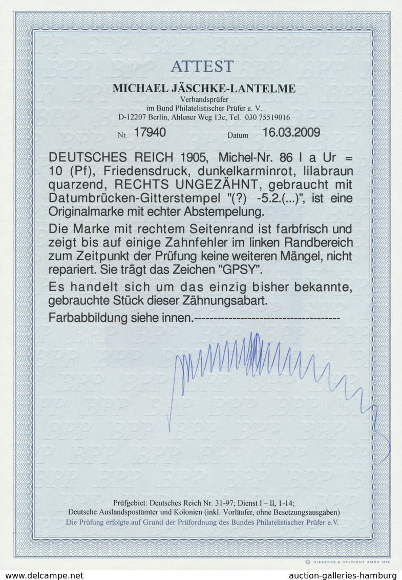 Deutsches Reich - Germania: 1905, 10 Pfg. Germania Im Friedensdruck Dunkelkarminrot, Lilabraun Quarz - Other & Unclassified