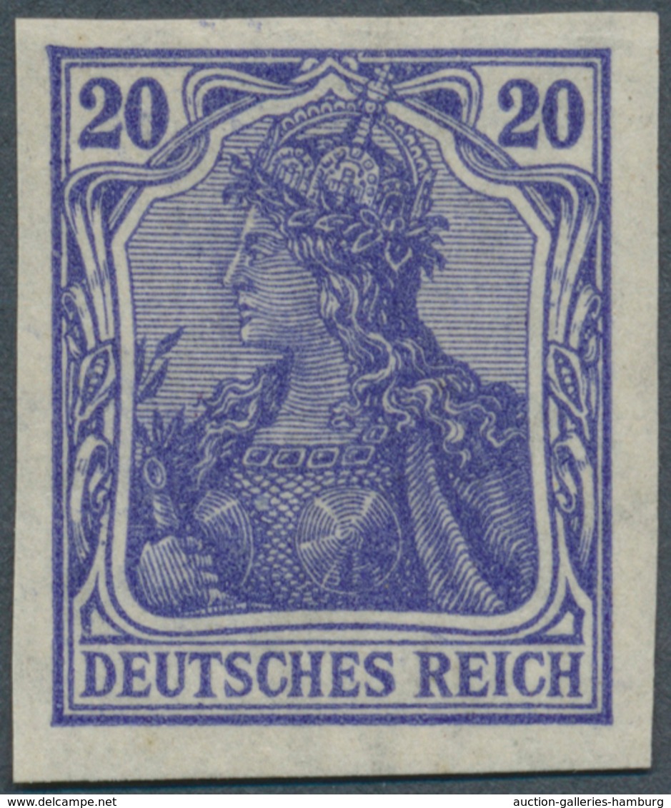 Deutsches Reich - Germania: 1915: 20 Pfg. Germania, Kriegsdruck Dunkelviolettblau Ungezähnt, Ungebra - Autres & Non Classés