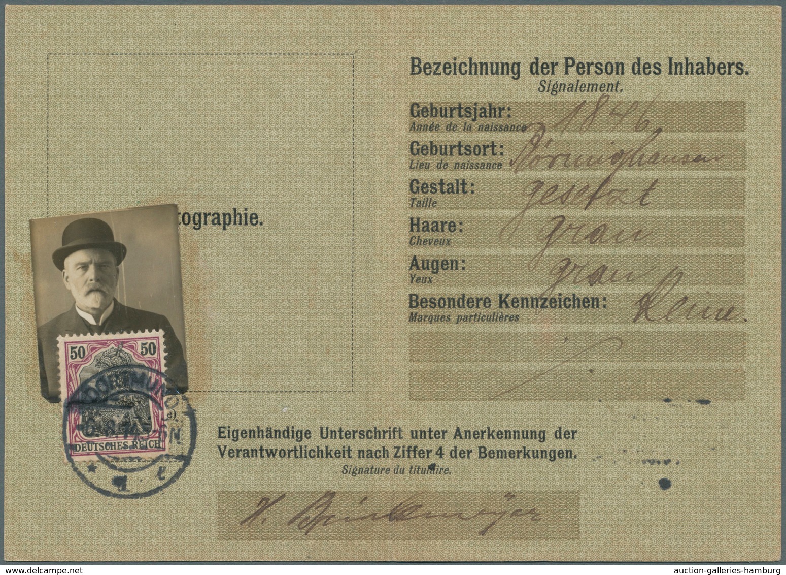 Deutsches Reich - Germania: 1914: 50 (Pf) Dunkelgraulila Auf Orangeweiß Portostufe Für Postausweiska - Autres & Non Classés