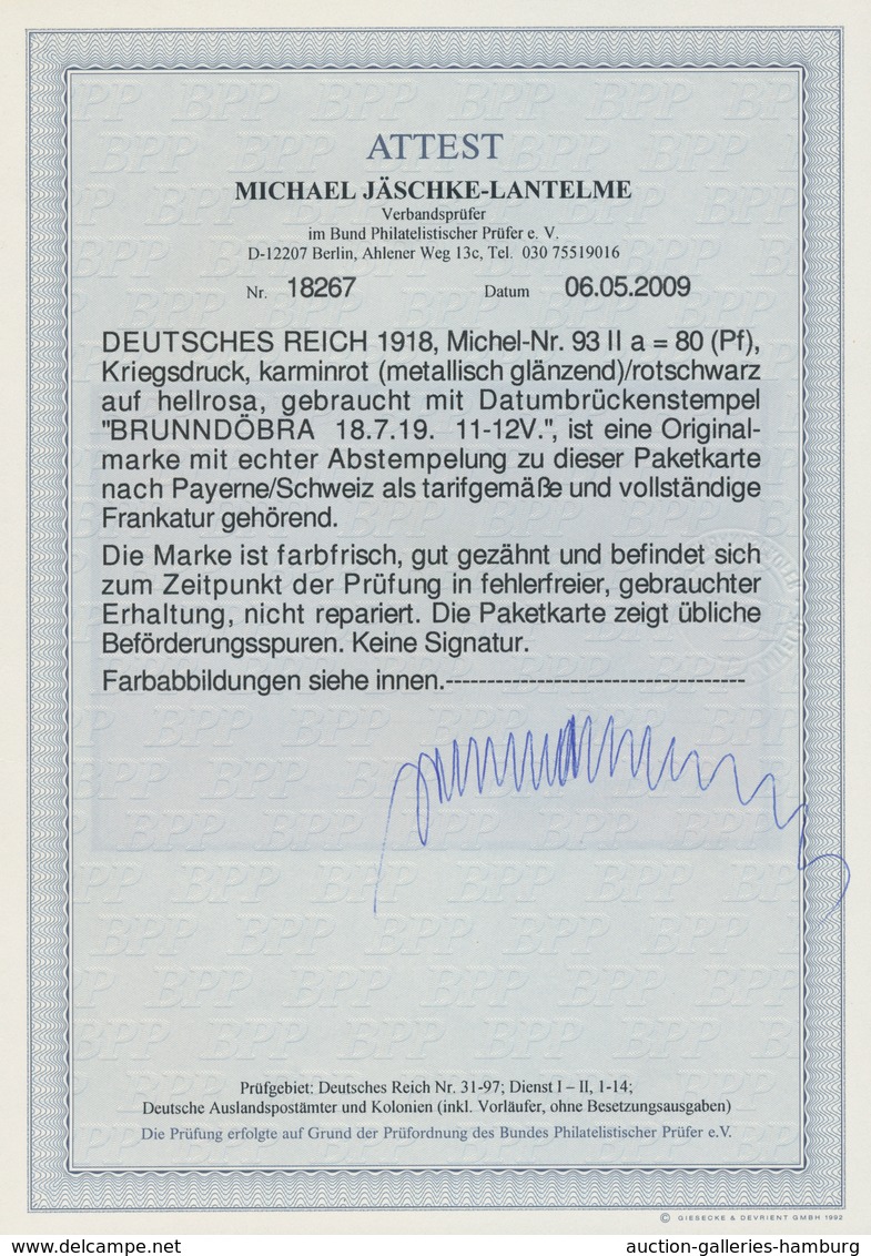 Deutsches Reich - Germania: 1919. 18.7., Germania 80 Pfg. Metallisch Glänzend Als Seit Portogerechte - Sonstige & Ohne Zuordnung