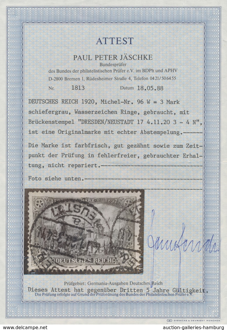 Deutsches Reich - Germania: 1920. Kaiser-Wilhelm-Denkmal 3 Mark Mit Wz. Ringe, Zentriert Und Für Die - Andere & Zonder Classificatie