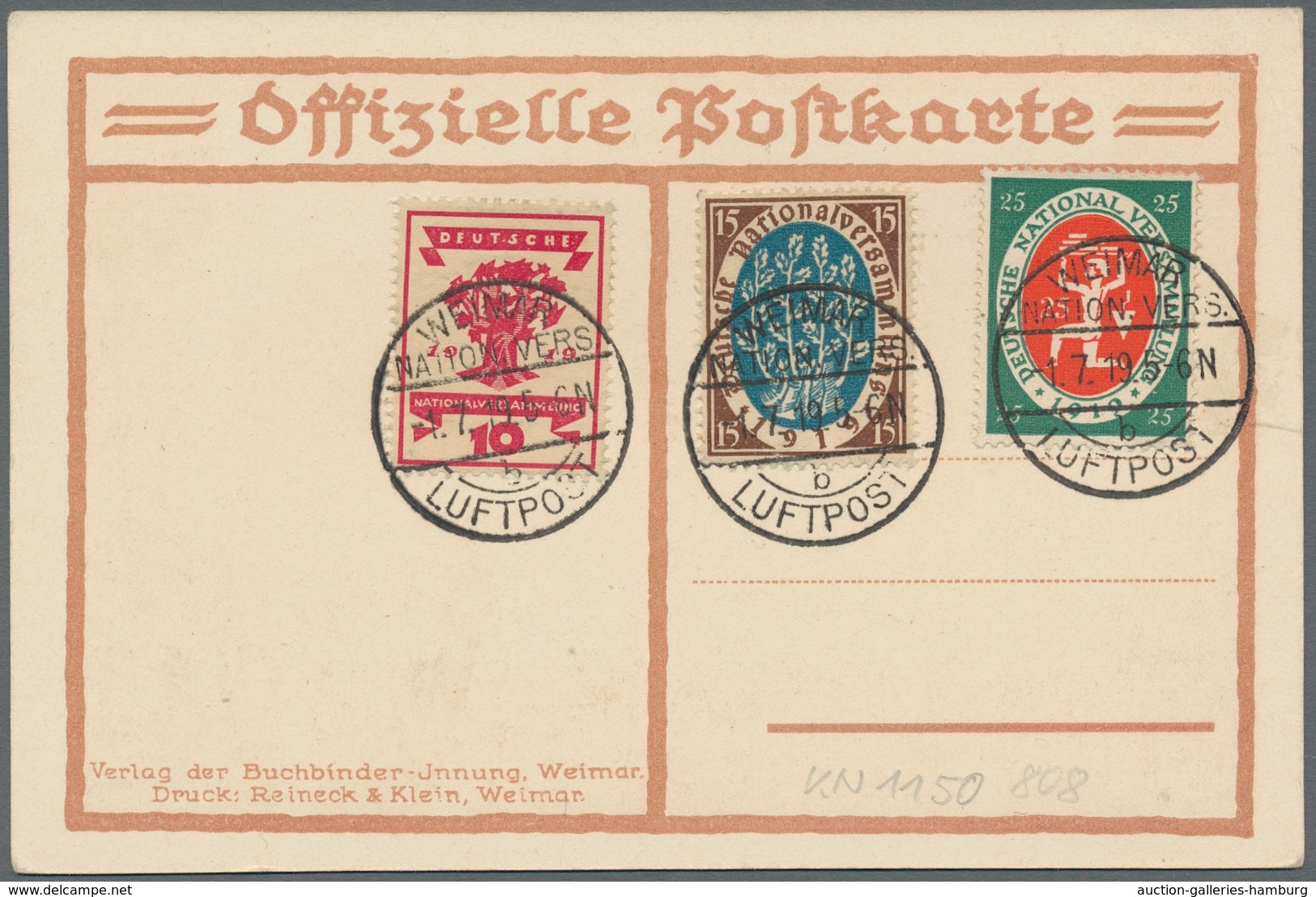 Deutsches Reich - Inflation: 1919 Nationalversammlung fünf mal auf FDC, dabei 2 farbige Bildkarten.