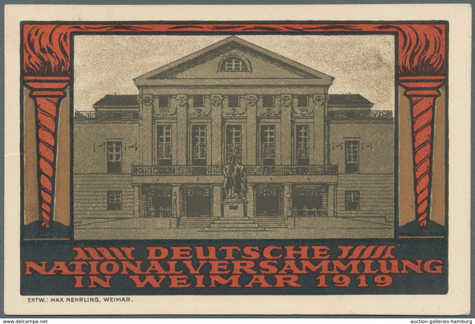 Deutsches Reich - Inflation: 1919 Nationalversammlung fünf mal auf FDC, dabei 2 farbige Bildkarten.