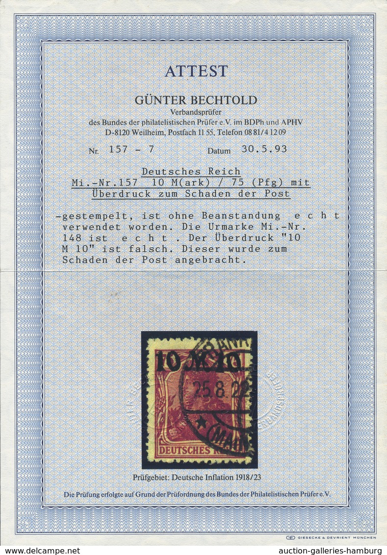 Deutsches Reich - Inflation: 1921, 75 Pfg Germania Mit Falschem Überdruck "10 M 10" Zum Schaden Der - Briefe U. Dokumente