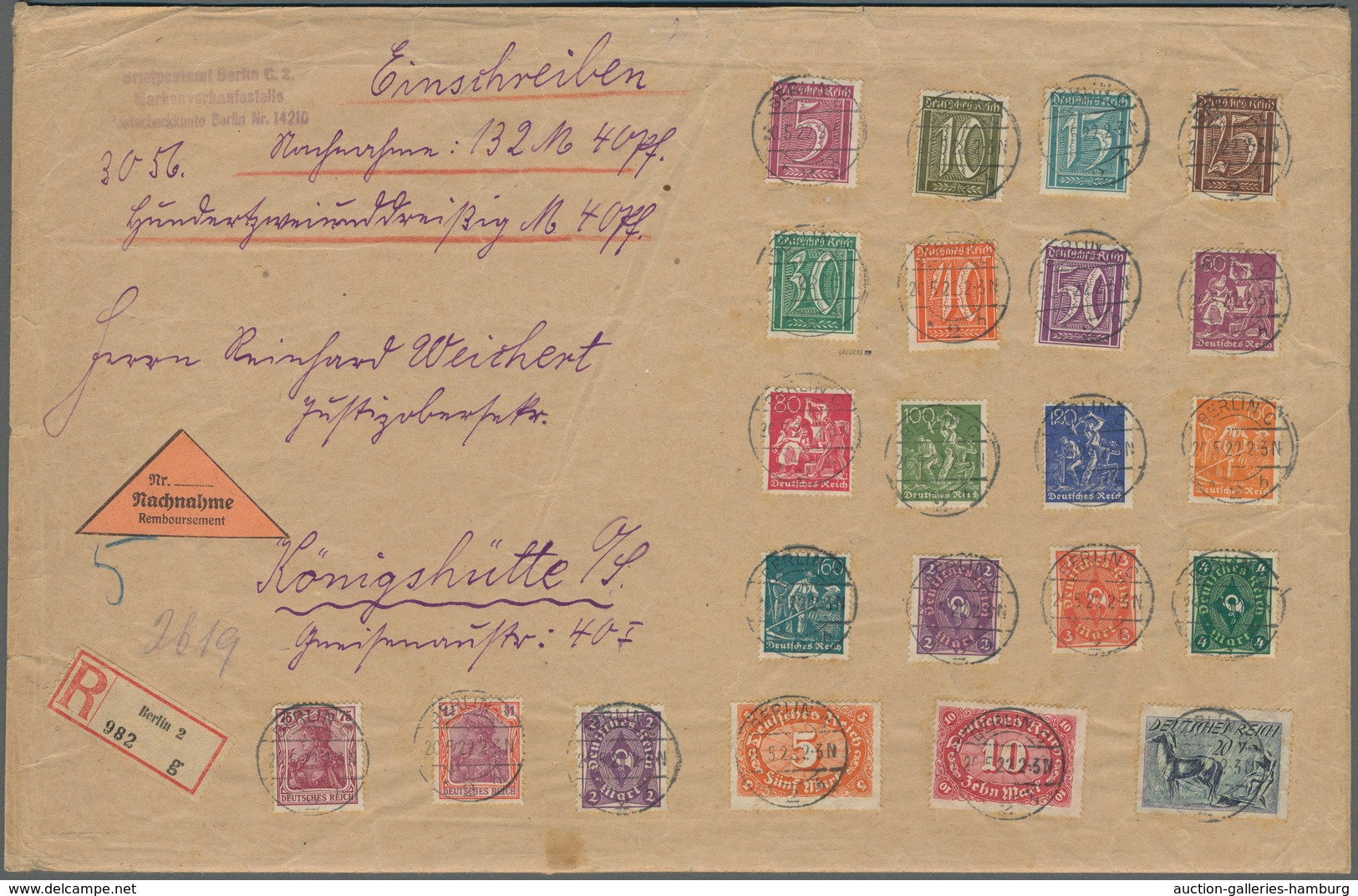 Deutsches Reich - Inflation: 1921, Freimarken Mit Wasserzeichen Waffeln", Mit Ausnahme Eines Kleinwe - Covers & Documents