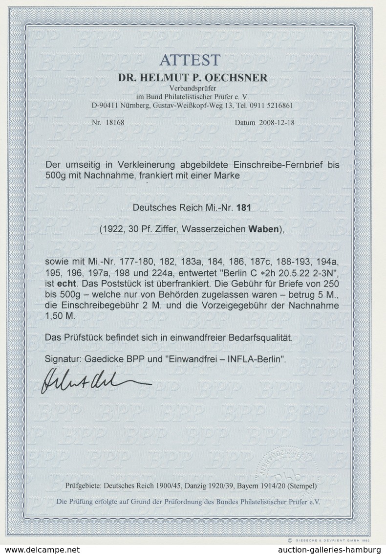Deutsches Reich - Inflation: 1921, Freimarken Mit Wasserzeichen Waffeln", Mit Ausnahme Eines Kleinwe - Brieven En Documenten