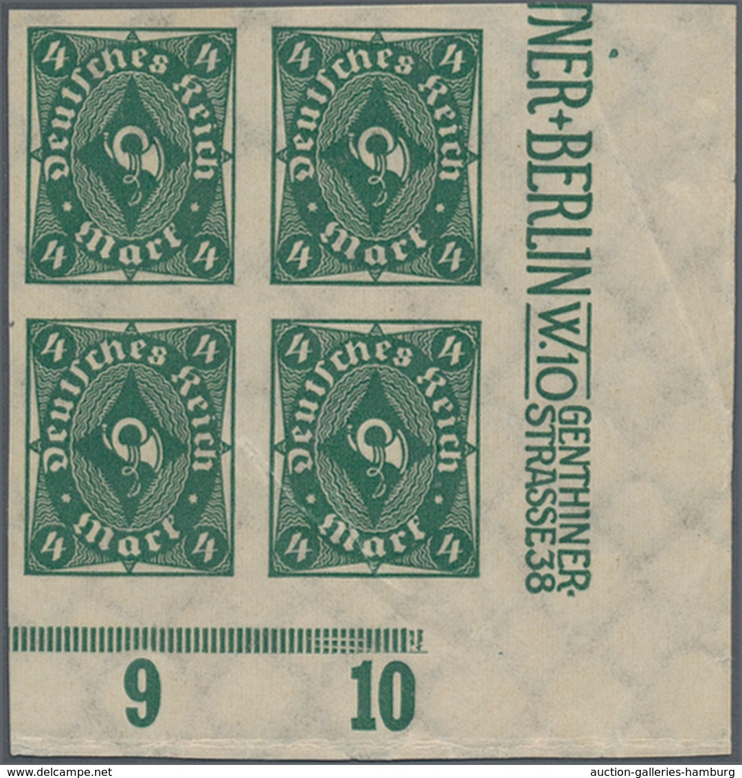 Deutsches Reich - Inflation: 1922, 4 Mark Grün UNGEZÄHNT Im Viererblock Postfrisch, Etwas Bügig. - Briefe U. Dokumente
